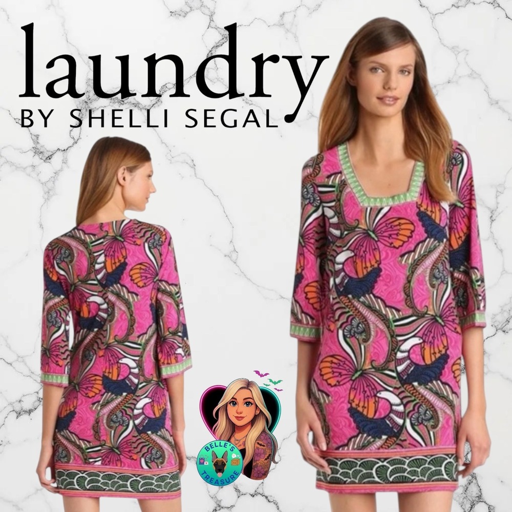 Laundry by Shelli Segal Women's 8‎ Pink Butterfly Swan Print Shift Dress Summer